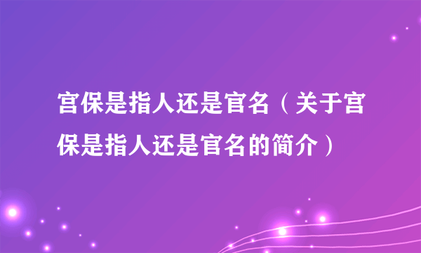 宫保是指人还是官名（关于宫保是指人还是官名的简介）