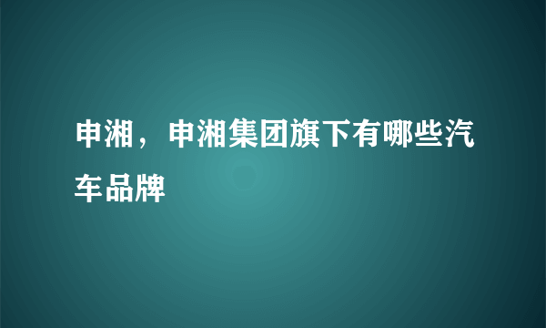 申湘，申湘集团旗下有哪些汽车品牌