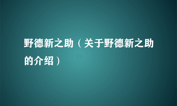 野德新之助（关于野德新之助的介绍）