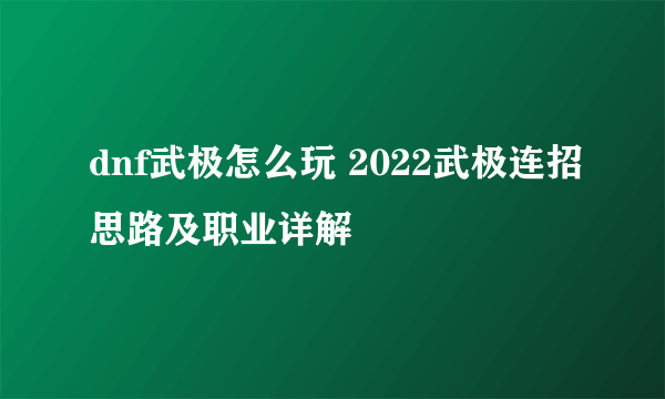 dnf武极怎么玩 2022武极连招思路及职业详解