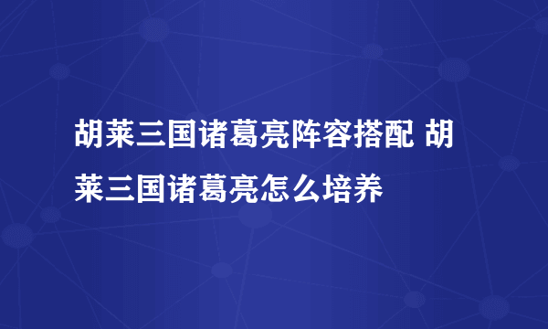 胡莱三国诸葛亮阵容搭配 胡莱三国诸葛亮怎么培养