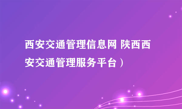 西安交通管理信息网 陕西西安交通管理服务平台）