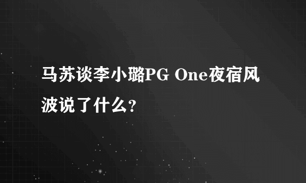 马苏谈李小璐PG One夜宿风波说了什么？