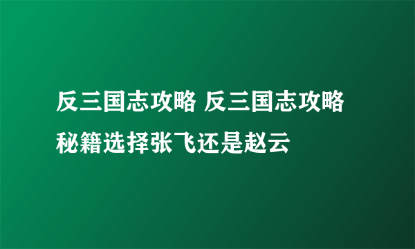 反三国志攻略 反三国志攻略秘籍选择张飞还是赵云