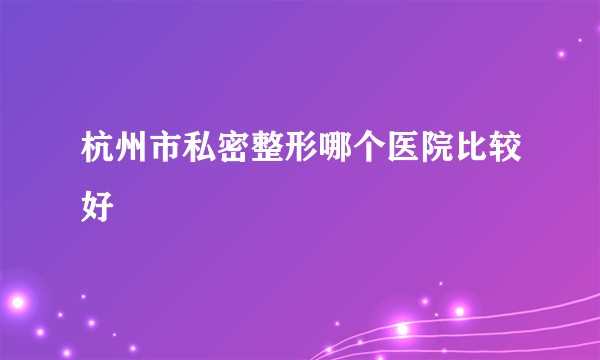 杭州市私密整形哪个医院比较好