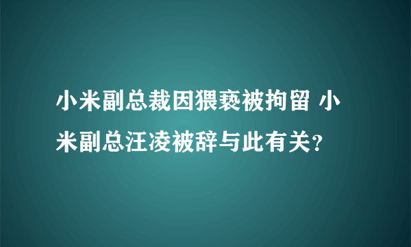 小米副总裁因猥亵被拘留 小米副总汪凌被辞与此有关？