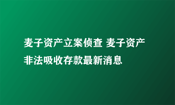 麦子资产立案侦查 麦子资产非法吸收存款最新消息