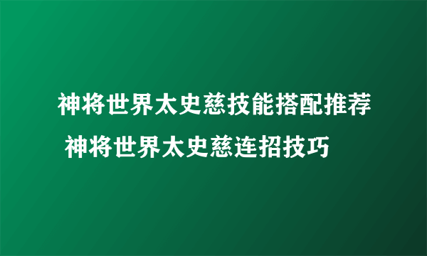 神将世界太史慈技能搭配推荐 神将世界太史慈连招技巧