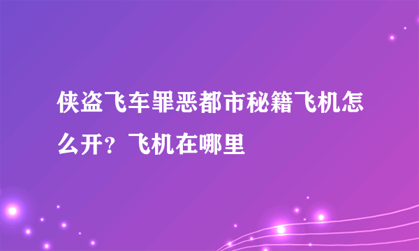 侠盗飞车罪恶都市秘籍飞机怎么开？飞机在哪里