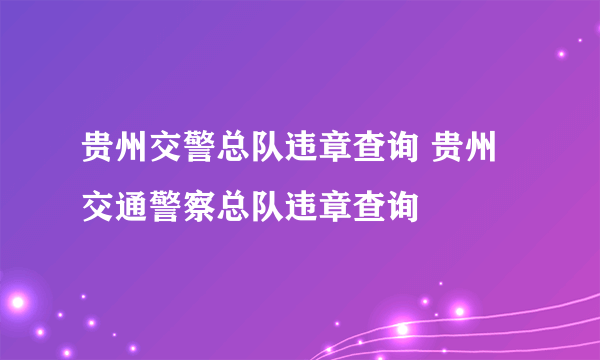 贵州交警总队违章查询 贵州交通警察总队违章查询