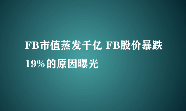 FB市值蒸发千亿 FB股价暴跌19%的原因曝光