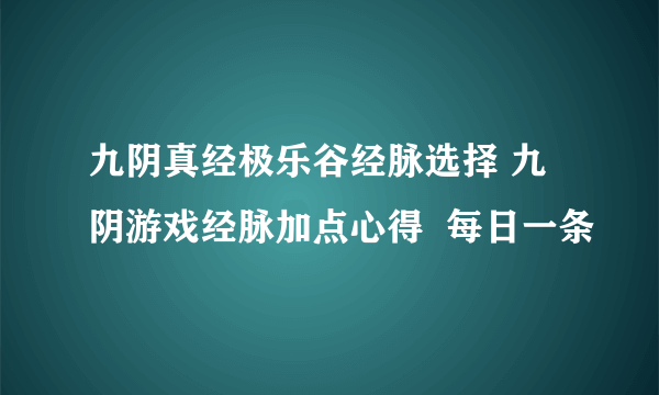 九阴真经极乐谷经脉选择 九阴游戏经脉加点心得  每日一条