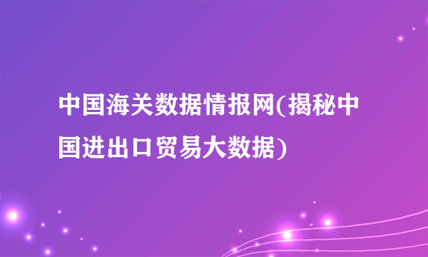 中国海关数据情报网(揭秘中国进出口贸易大数据)