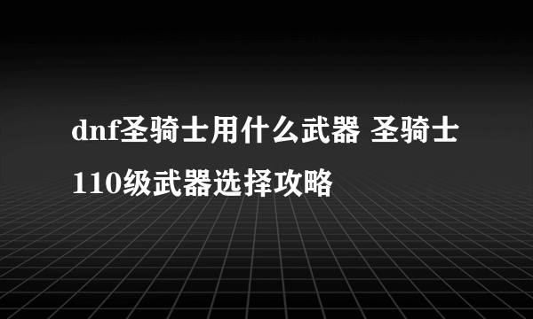 dnf圣骑士用什么武器 圣骑士110级武器选择攻略