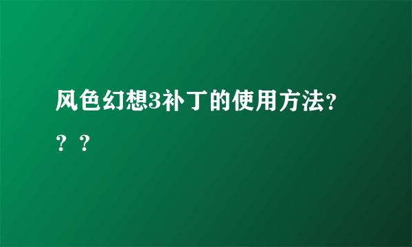 风色幻想3补丁的使用方法？？？