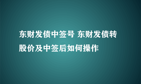 东财发债中签号 东财发债转股价及中签后如何操作