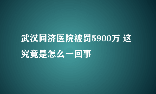 武汉同济医院被罚5900万 这究竟是怎么一回事