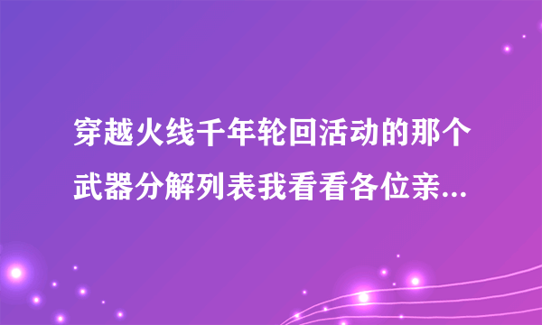 穿越火线千年轮回活动的那个武器分解列表我看看各位亲们全靠你？