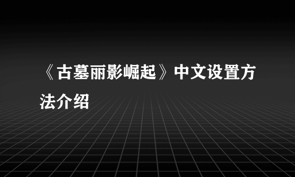 《古墓丽影崛起》中文设置方法介绍