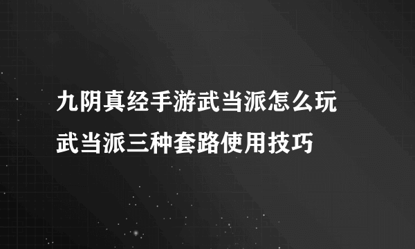 九阴真经手游武当派怎么玩 武当派三种套路使用技巧