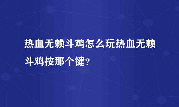 热血无赖斗鸡怎么玩热血无赖斗鸡按那个键？