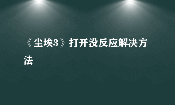 《尘埃3》打开没反应解决方法