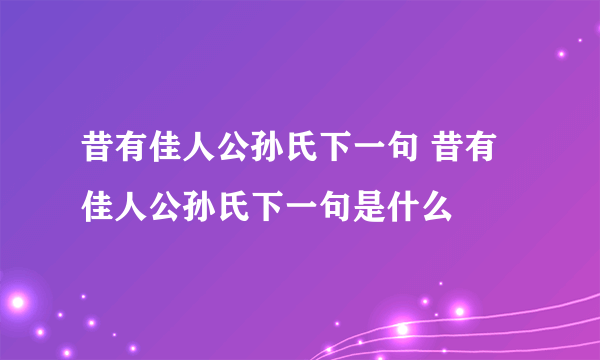 昔有佳人公孙氏下一句 昔有佳人公孙氏下一句是什么