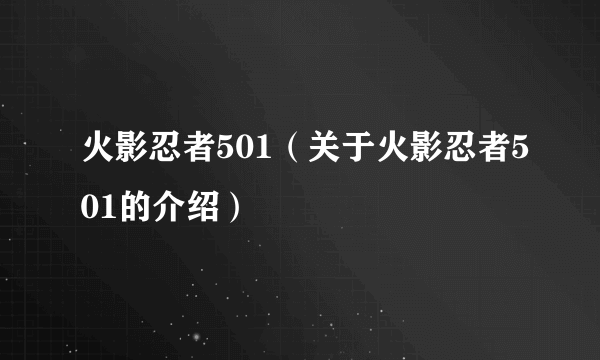 火影忍者501（关于火影忍者501的介绍）