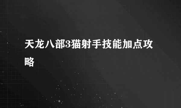 天龙八部3猫射手技能加点攻略