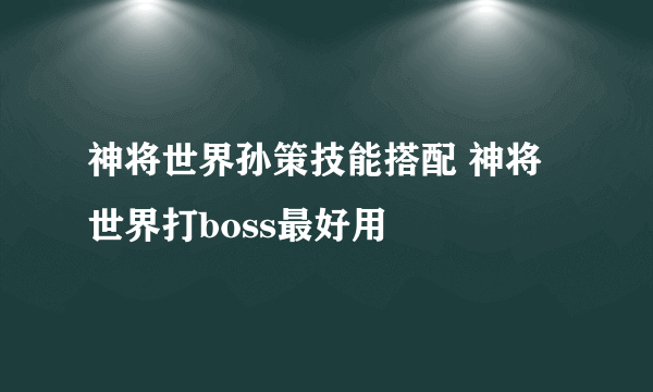 神将世界孙策技能搭配 神将世界打boss最好用