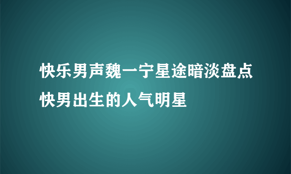 快乐男声魏一宁星途暗淡盘点快男出生的人气明星