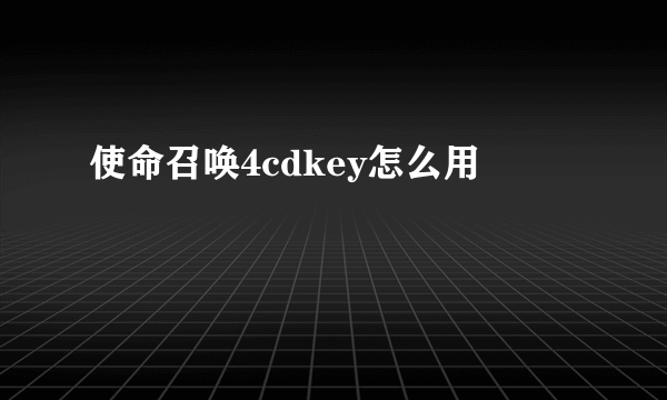 使命召唤4cdkey怎么用