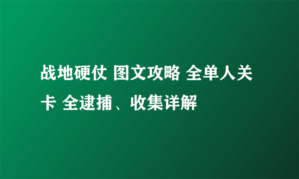 战地硬仗 图文攻略 全单人关卡 全逮捕、收集详解