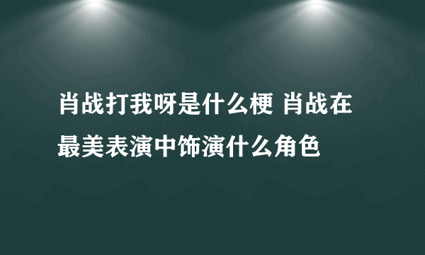 肖战打我呀是什么梗 肖战在最美表演中饰演什么角色