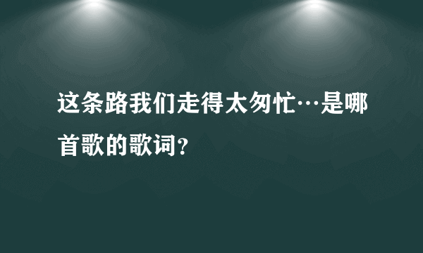 这条路我们走得太匆忙…是哪首歌的歌词？