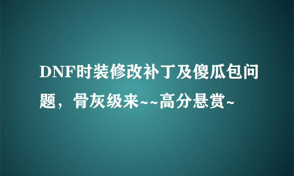 DNF时装修改补丁及傻瓜包问题，骨灰级来~~高分悬赏~