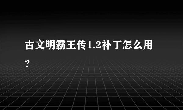 古文明霸王传1.2补丁怎么用？