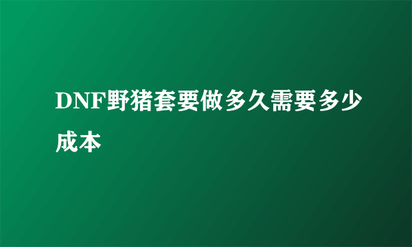 DNF野猪套要做多久需要多少成本