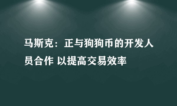 马斯克：正与狗狗币的开发人员合作 以提高交易效率