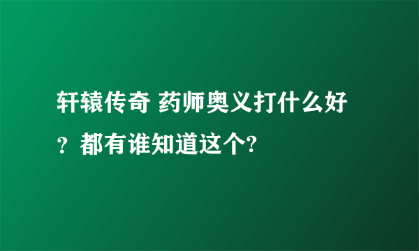 轩辕传奇 药师奥义打什么好？都有谁知道这个?