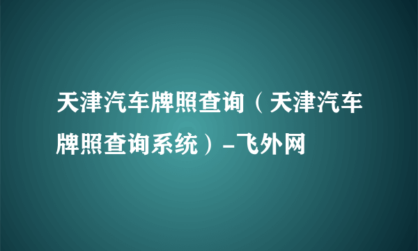 天津汽车牌照查询（天津汽车牌照查询系统）-飞外网