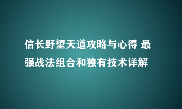 信长野望天道攻略与心得 最强战法组合和独有技术详解