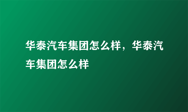 华泰汽车集团怎么样，华泰汽车集团怎么样