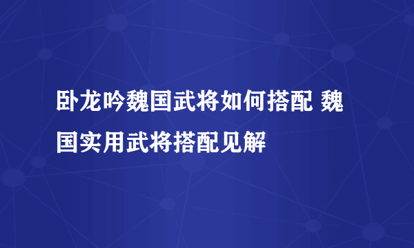 卧龙吟魏国武将如何搭配 魏国实用武将搭配见解