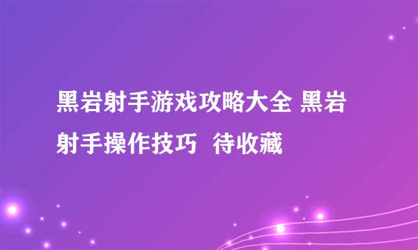 黑岩射手游戏攻略大全 黑岩射手操作技巧  待收藏