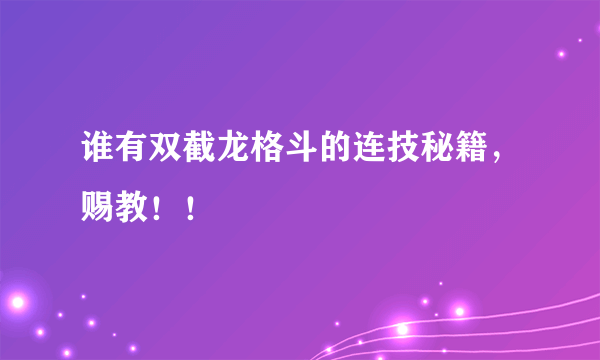 谁有双截龙格斗的连技秘籍，赐教！！