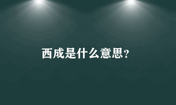 西成是什么意思？