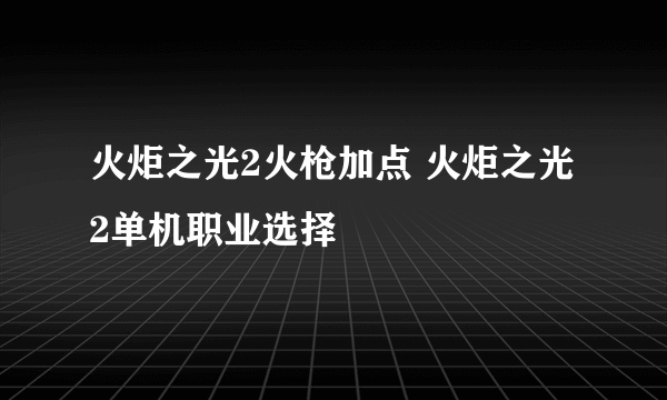 火炬之光2火枪加点 火炬之光2单机职业选择