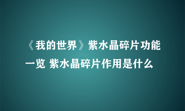 《我的世界》紫水晶碎片功能一览 紫水晶碎片作用是什么