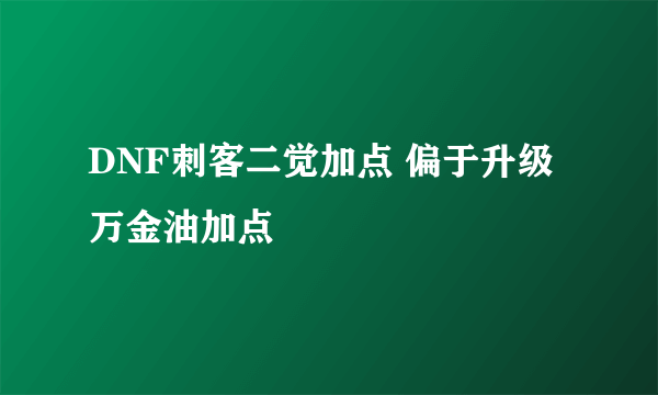 DNF刺客二觉加点 偏于升级万金油加点